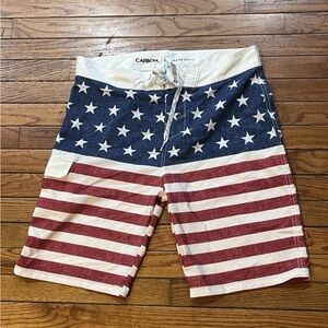 Carbon Men's American Flag Board Shorts in Red, White & Blue